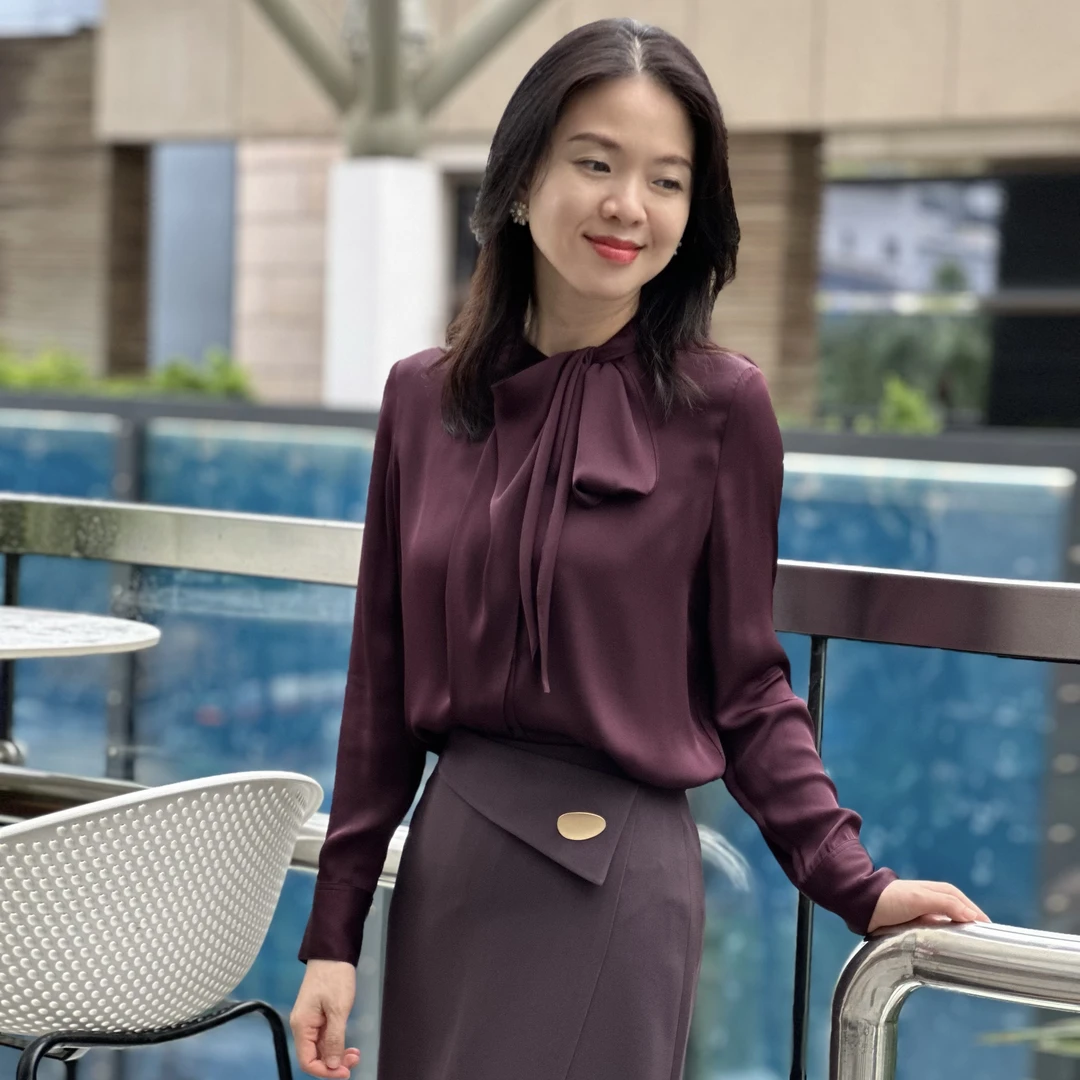2025早春飘带重磅真丝衬衣纯色气质桑蚕丝衬衣27592