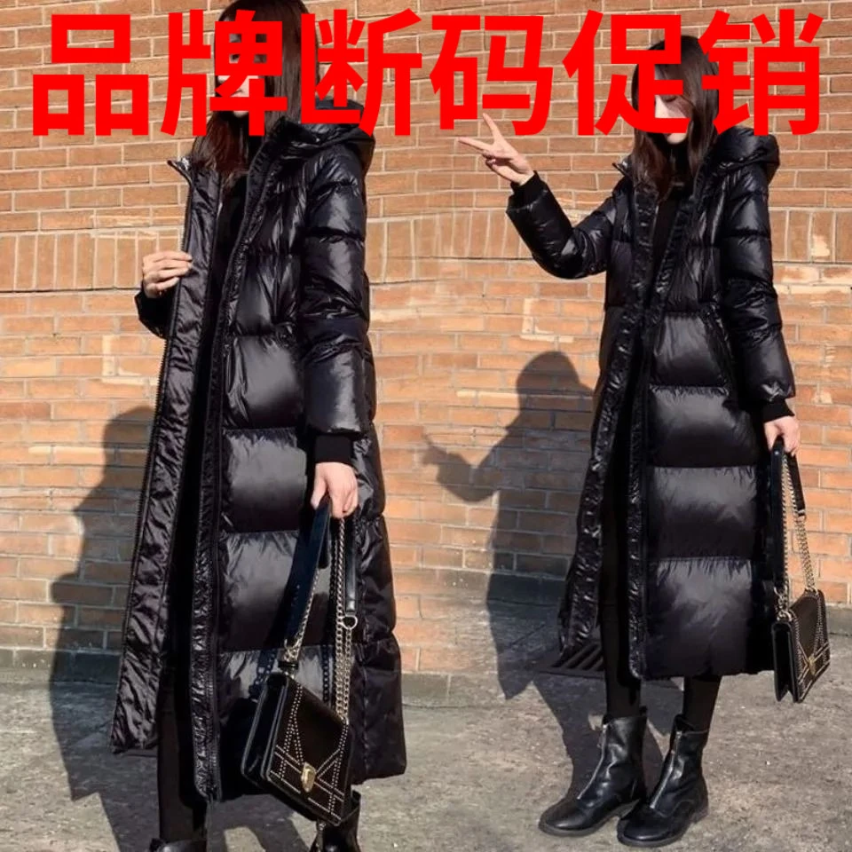 波司豋2022新款黑色羽绒羽绒服韩版长款亮面棉衣女加厚修身棉袄潮