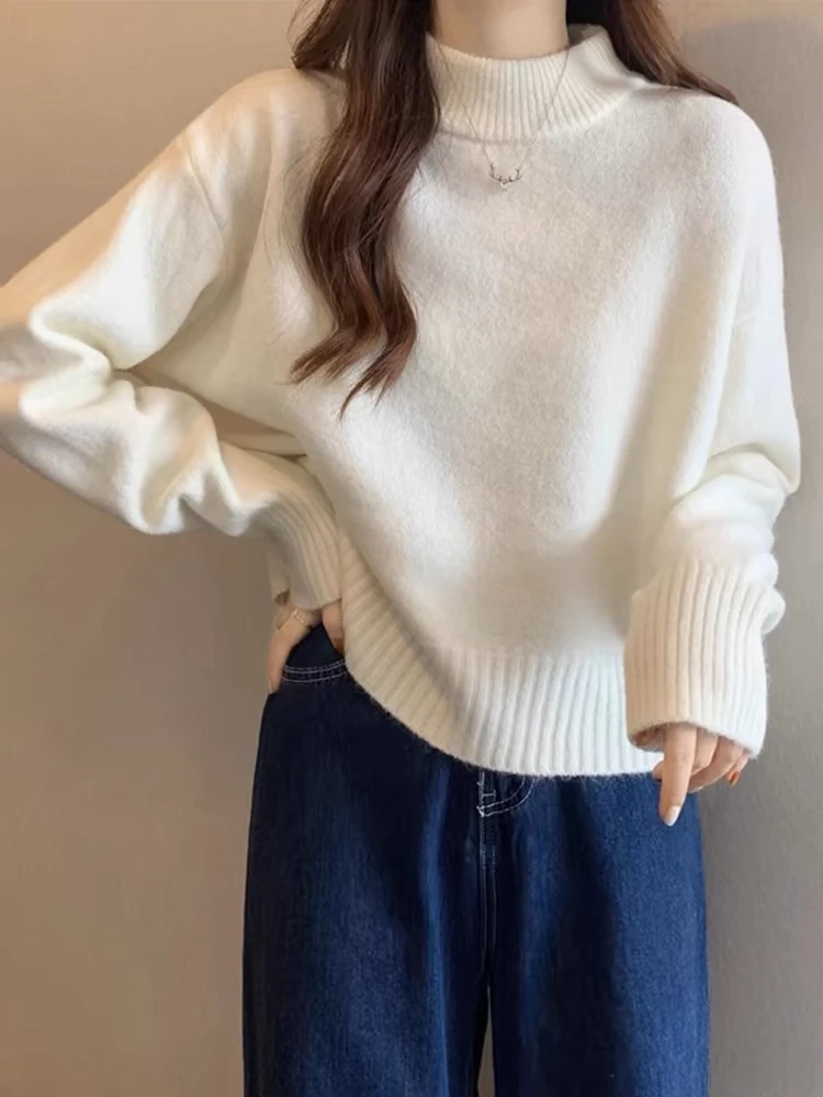 衣24秋冬半高领宽松百搭短款网红上衣毛针织衫高领毛秋冬毛衣冬季