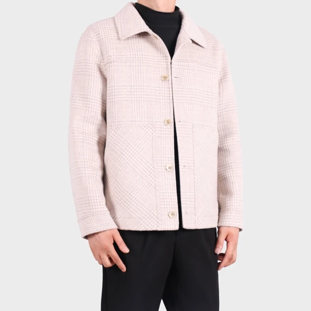 烁高502-3羊毛短款夹克秋冬休闲商务时尚百搭格子外套男士双面