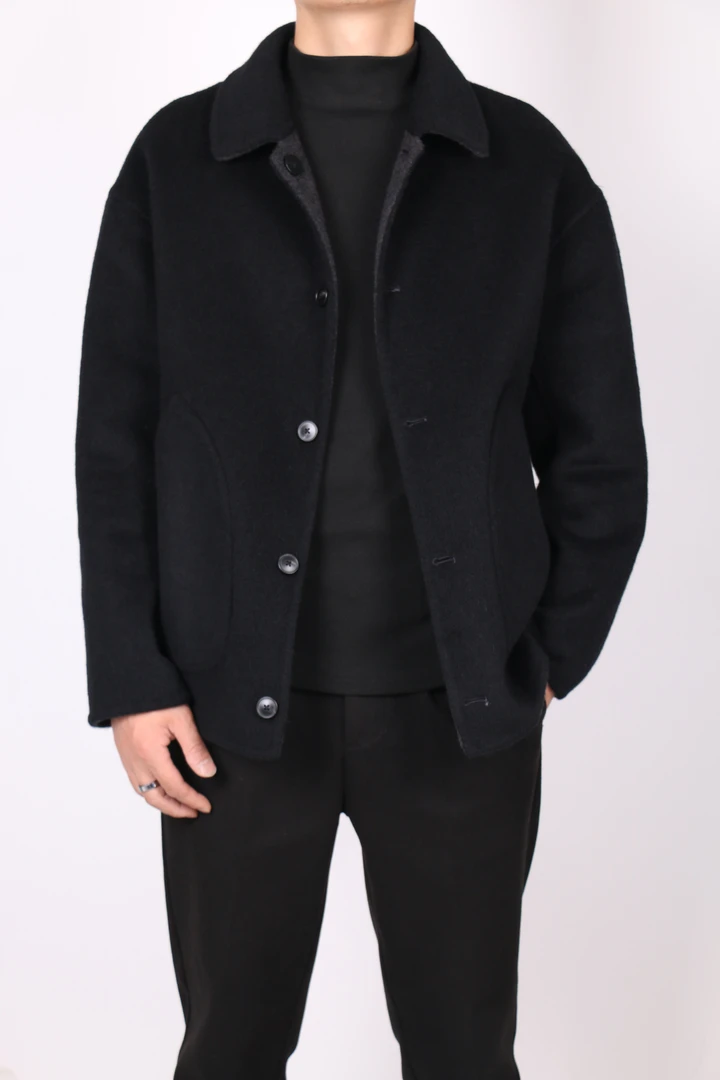 烁高5932#双面穿净色短款夹克男士秋冬百搭休闲商务时尚翻领外套