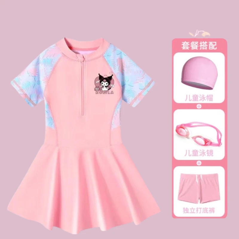 库洛米儿童泳衣女童2025新款小中大童女孩连体裙游泳公主防晒泳装