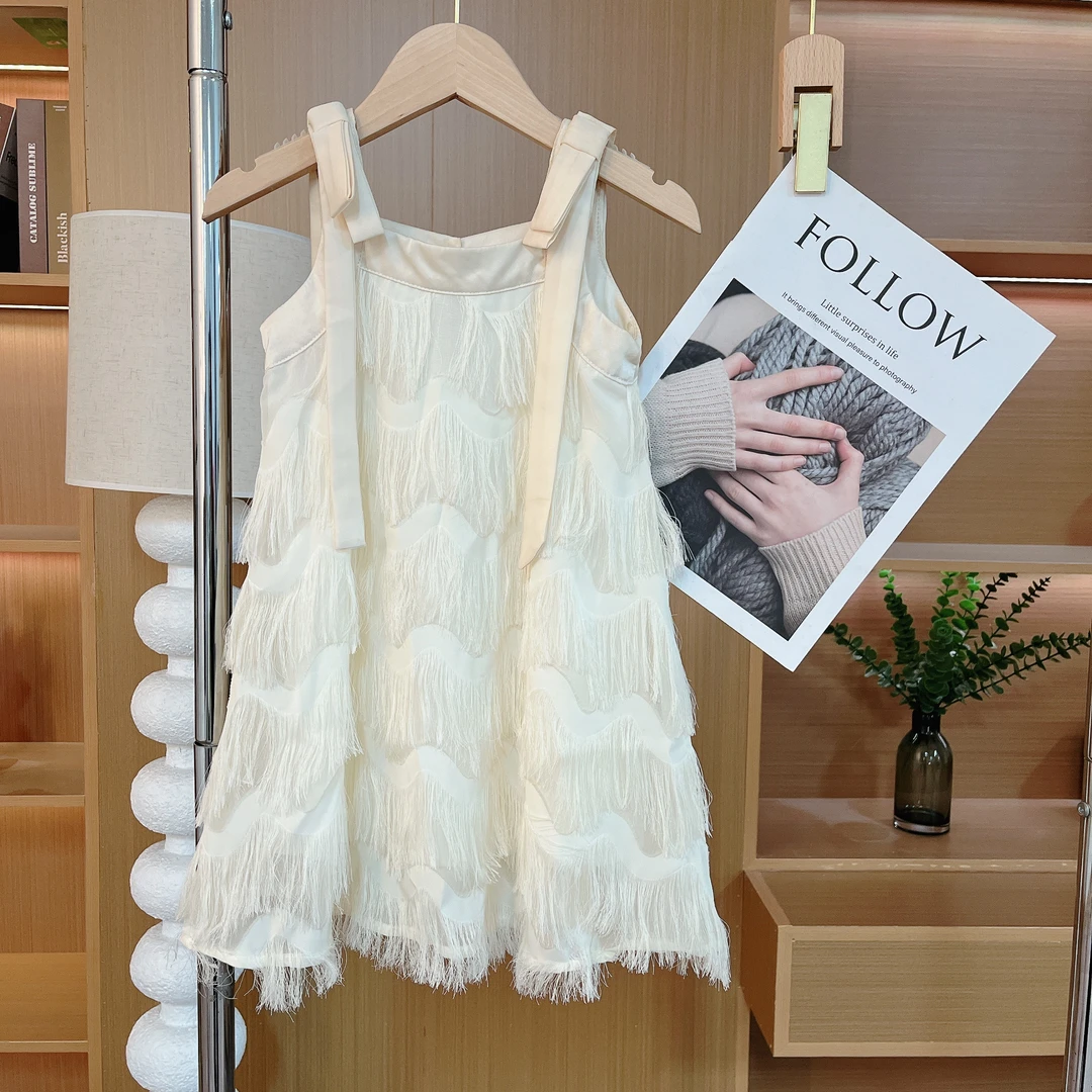 女童夏装2024新款洋气儿童杏色公主套装时尚百搭夏季夏款套装