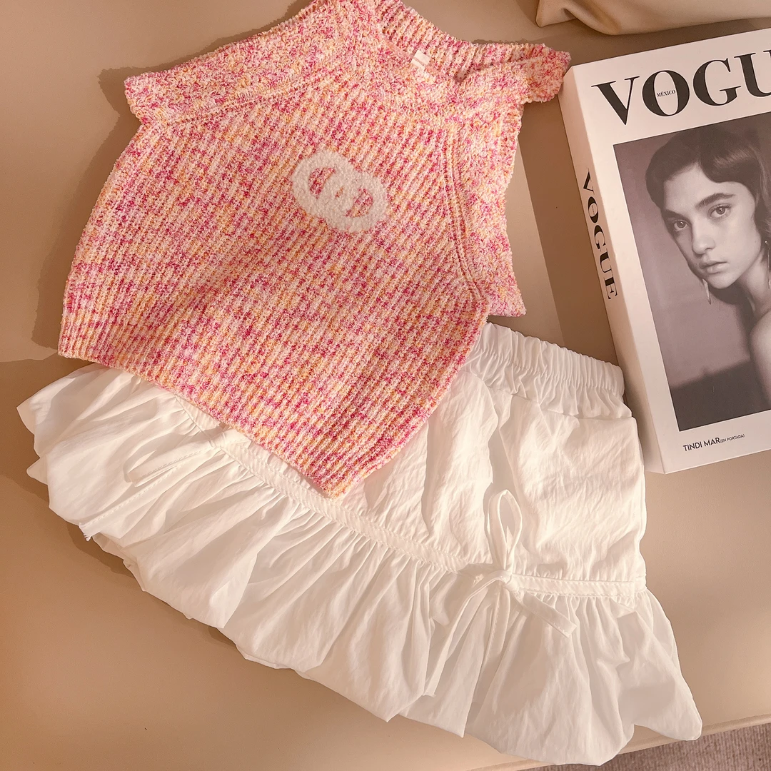 女童2024夏季新款甜美套装背心洋气针织吊带背心外穿显瘦设计感