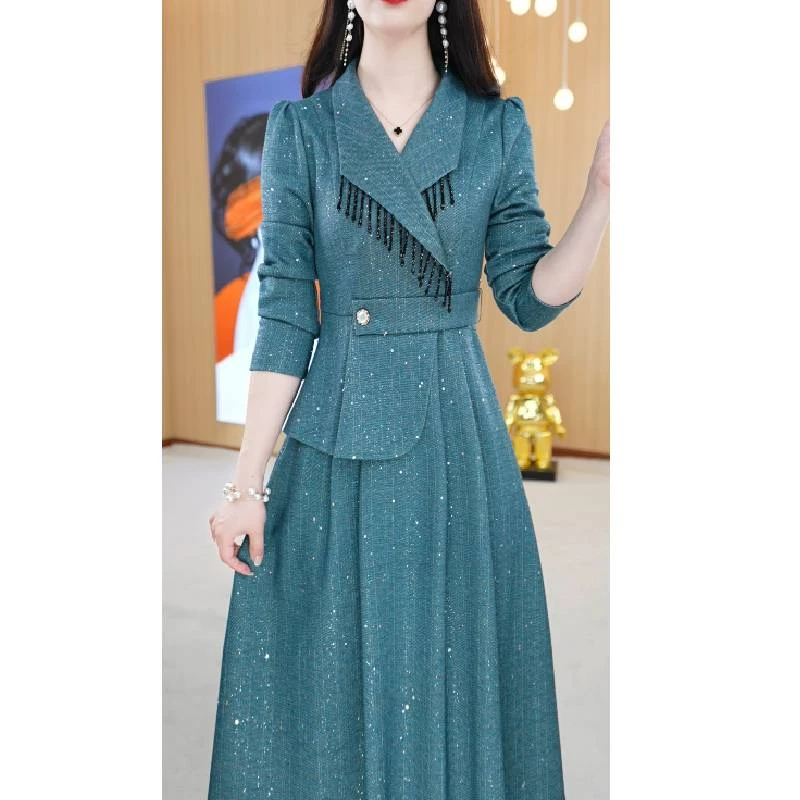 【连衣裙】秋季西装领洋气显白百搭收腰中长款连衣裙M-4XL