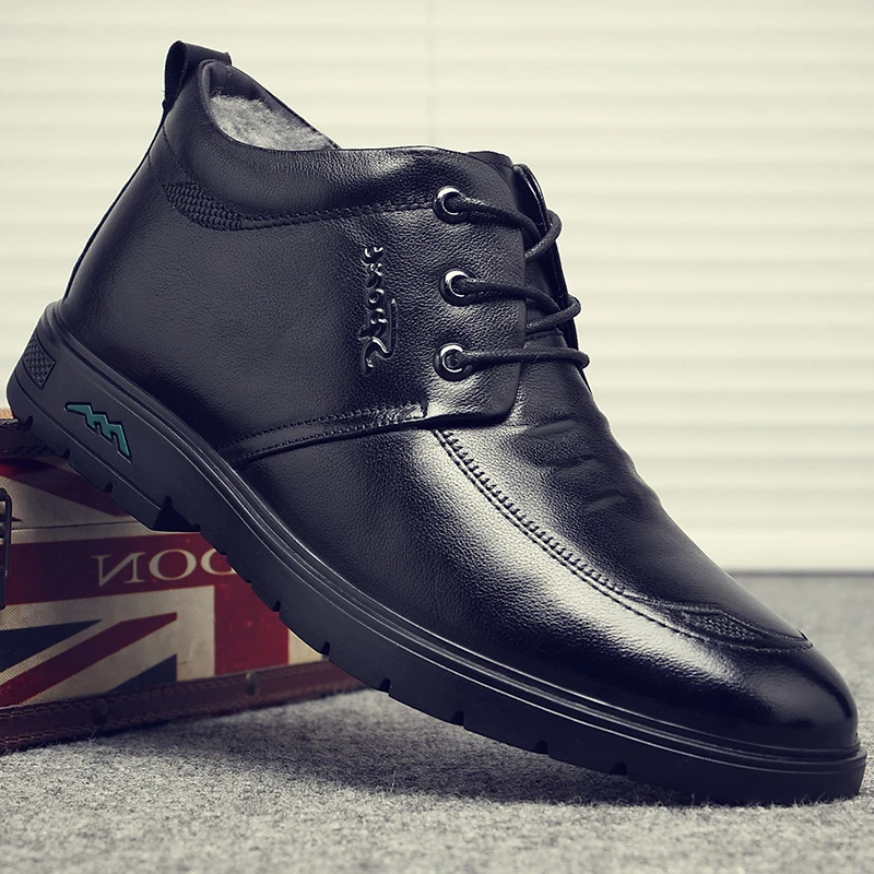 棉鞋男冬季保暖加绒加棉真皮高帮大码短靴厚底防滑中老年人爸爸鞋