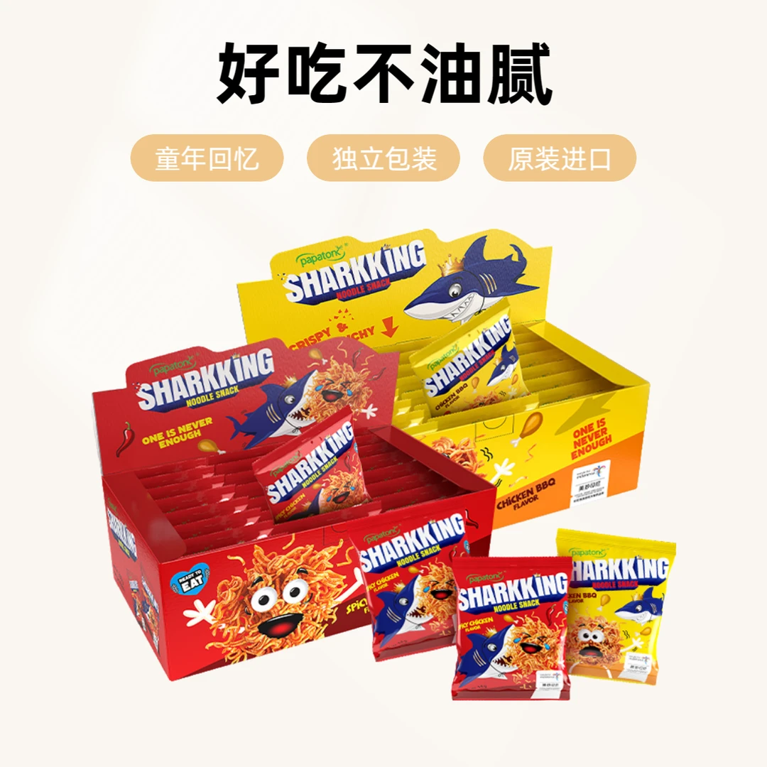 啪啪通印尼进口鲨鱼干脆面香辣/烧烤鸡肉味解馋酥脆零食336g