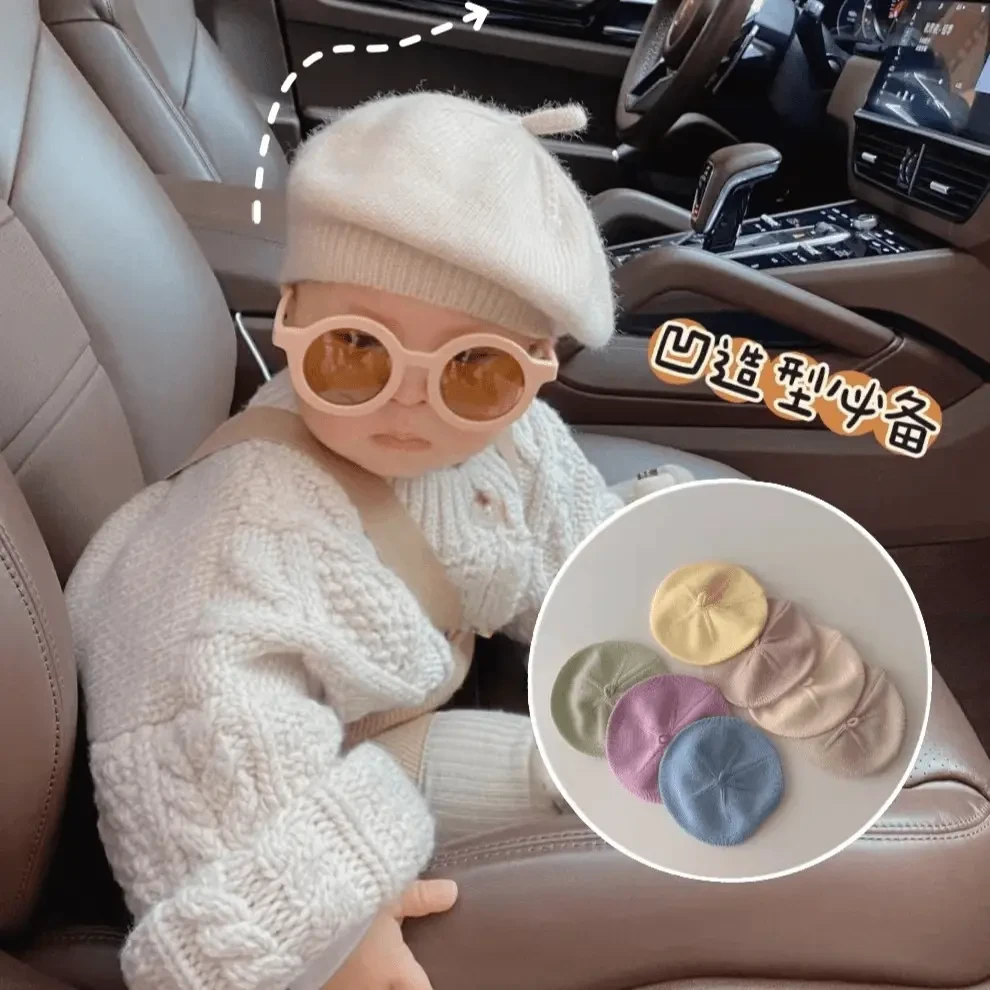 ins日韩儿童针织帽贝雷帽子 凹造型男女童画家帽婴儿贝雷帽