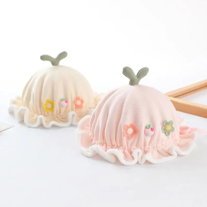 新生儿帽子春秋女宝宝加厚盆帽婴儿胎帽婴儿可调节秋冬可爱帽