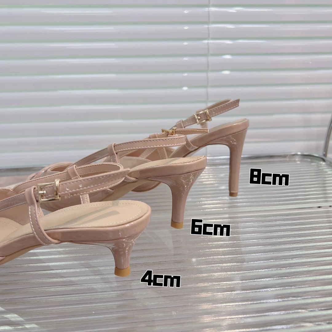 2024年新款夏季气质高跟鞋法式细跟尖头一字绝美包头凉鞋裸色女鞋
