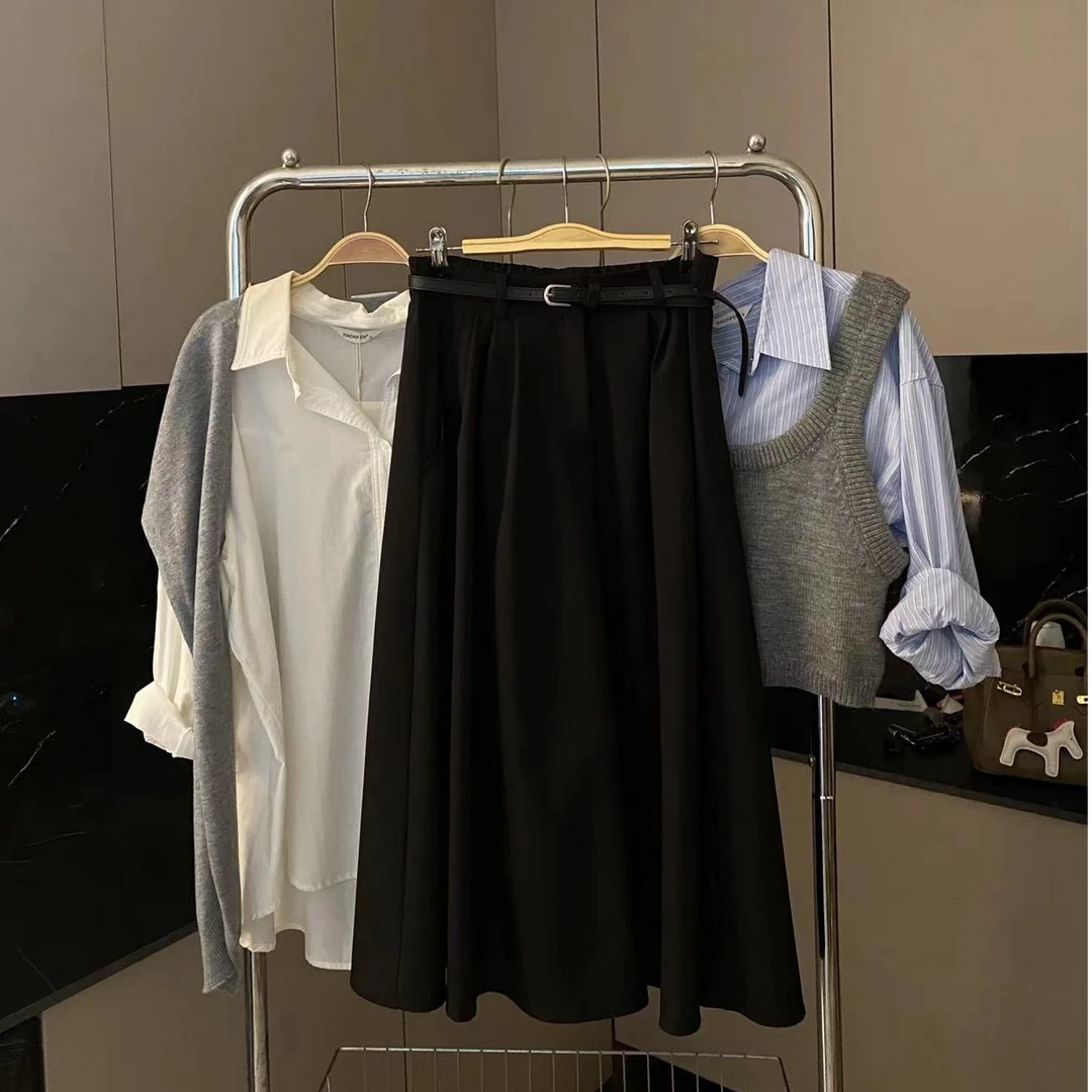 秋季韩版半身裙女松紧腰伞裙