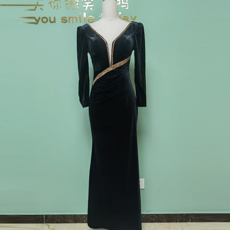 新款名媛佳丽酒宴会主持人晚礼服长款性感修身轻奢气质显瘦连衣裙