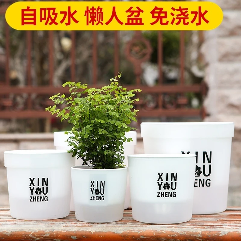 懒人自动吸水花盆塑料树脂简约仿陶瓷清仓绿萝箩多肉室内水培花盆