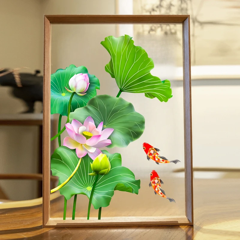 【荷花锦鲤】新中式桌面装饰摆件手写办公桌摆台送朋友双透明