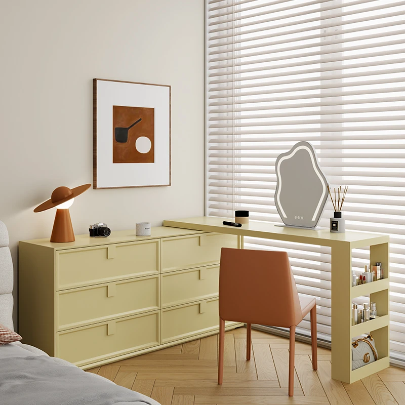 化妆桌转角可伸缩实木卧室家用小户型设计师款收纳储物法式化妆台