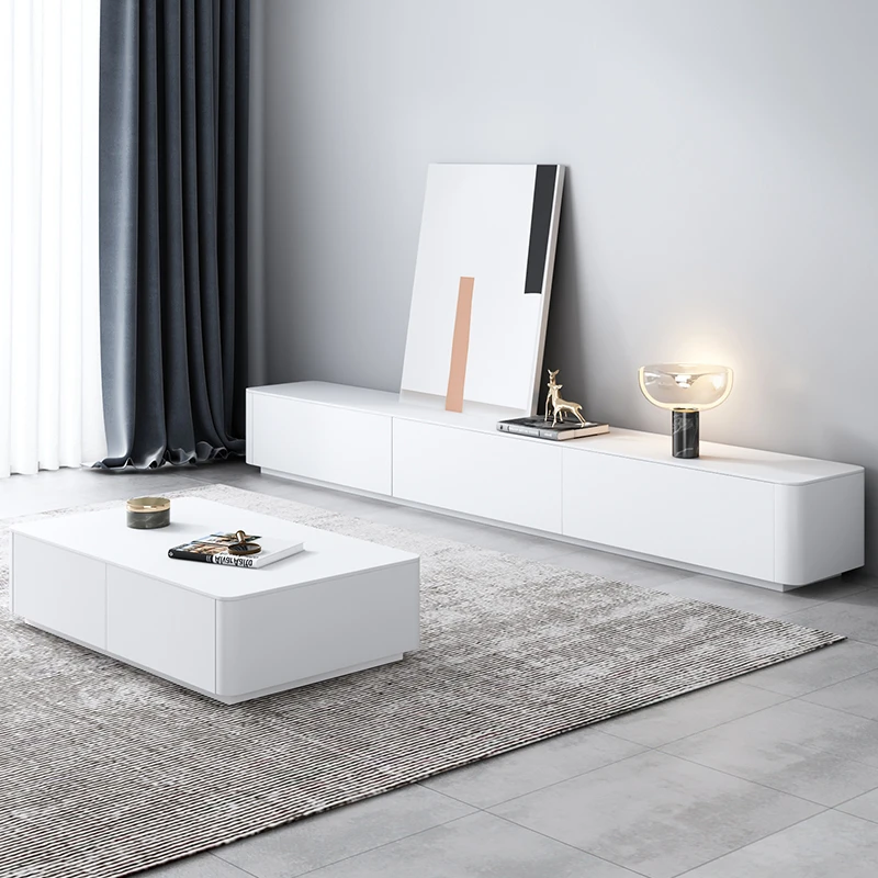 简约现代北欧岩板电视柜茶几组合极简小户型实木抽屉大理石整装柜