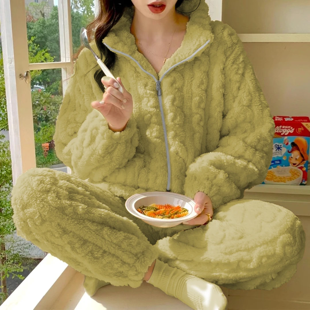 新款秋冬季可外穿爆款女2025加绒加厚毛绒家居睡衣女冬季加厚加绒