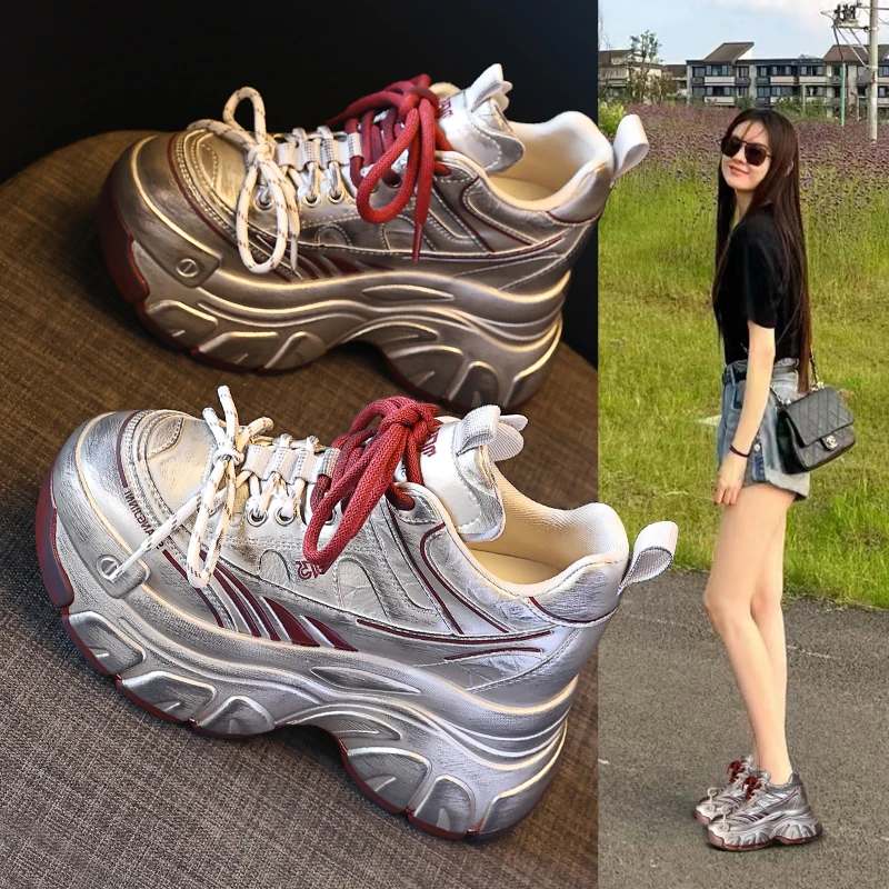 7996-1小个子厚底内增高老爹鞋女2024秋季新款蝴蝶结运动休闲鞋潮