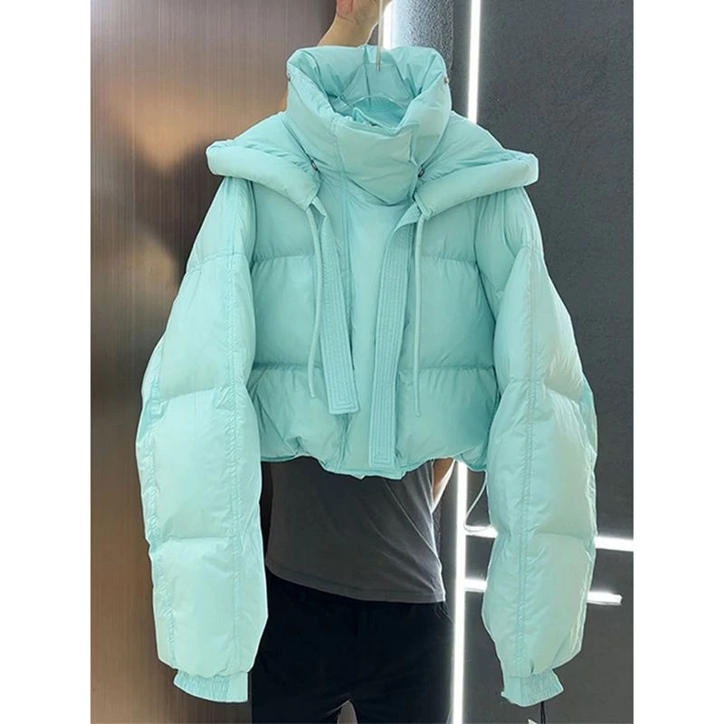 今年流行漂亮韩版高级感超好看小个子短款冬季蓝色棉服气质外套