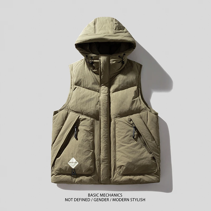 美式潮牌鸭绒2024冬季新款加厚羽绒服工装马甲百搭连帽外套坎肩