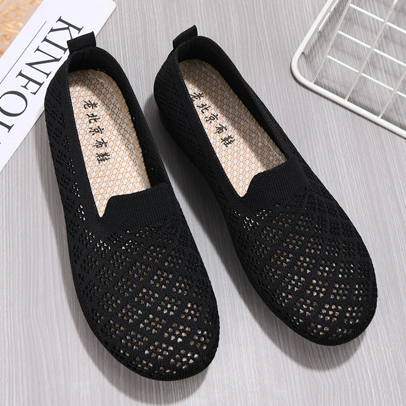 老北京布鞋女夏季新款网鞋透气妈妈鞋浅口软底网面鞋一脚蹬休闲鞋