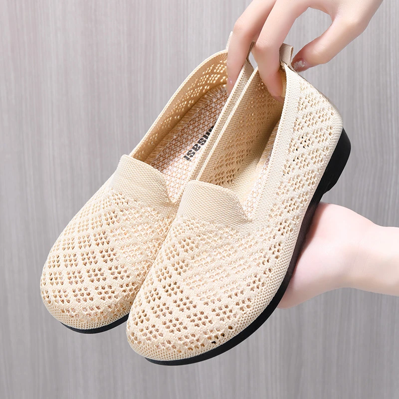夏季老北京布鞋女新款网鞋透气镂空休闲豆豆鞋软底防滑网面妈妈鞋