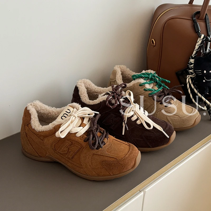 4公分增高毛毛鞋~加绒保暖厚底德训鞋真皮阿甘鞋冬季运动休闲女鞋