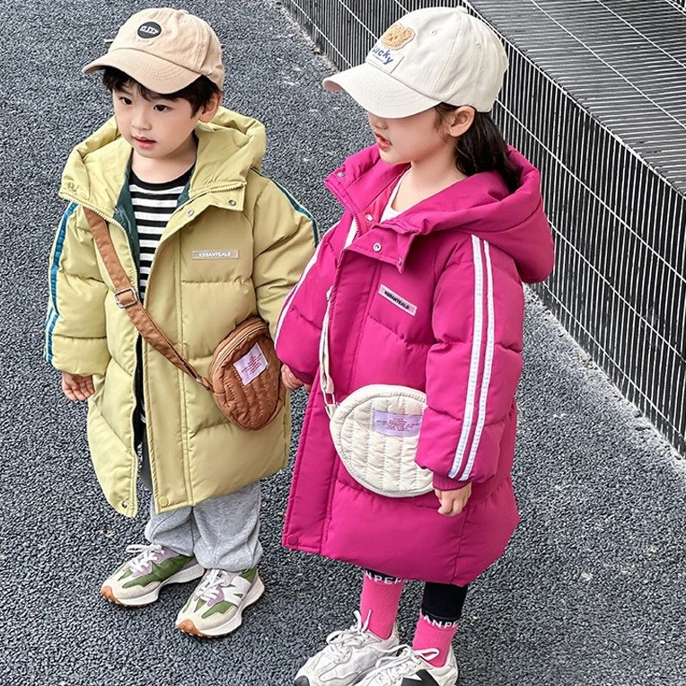 鸭鸭女童羽绒棉服中长款冬季加厚儿童棉衣外套男童棉袄2023新款冬