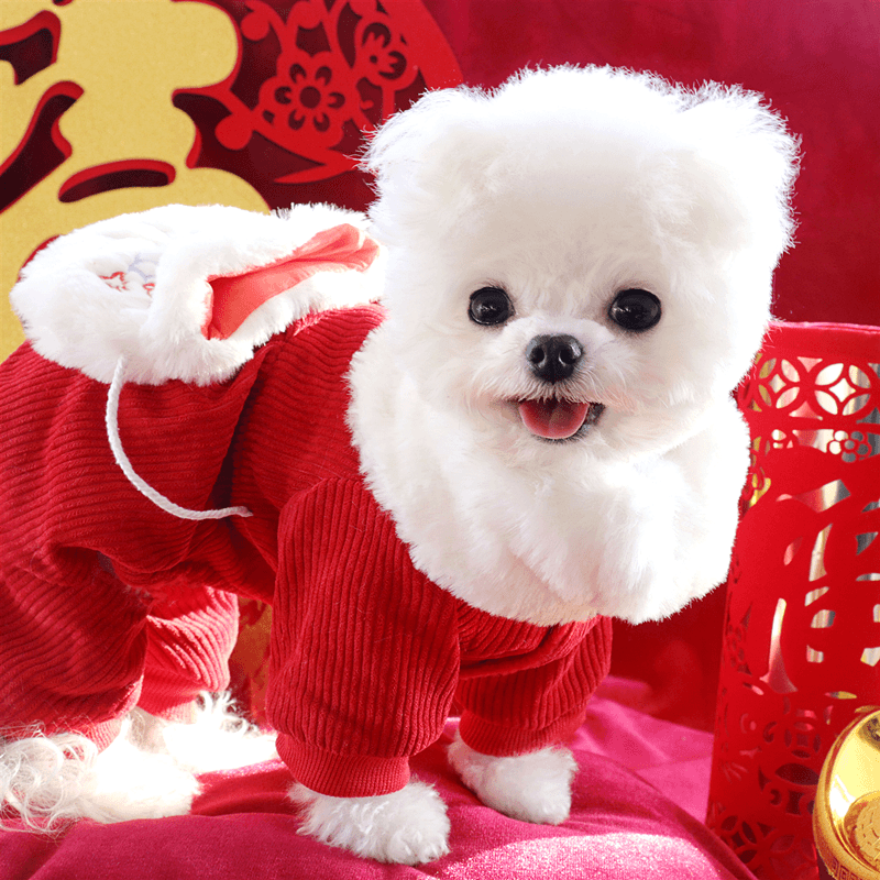 比心宠物新年喜庆四脚棉衣冬季泰迪比熊博美小型犬狗狗衣服秋冬款
