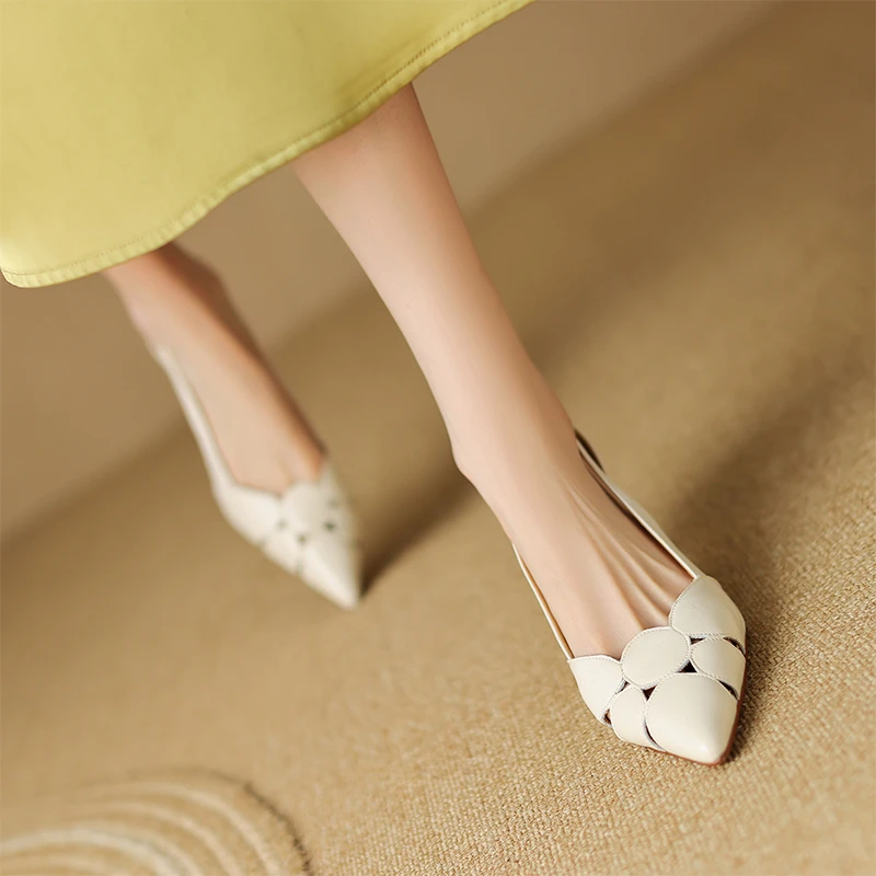 法式尖头高跟鞋女细跟夏季镂空小众设计感羊皮小跟浅口气质单鞋女