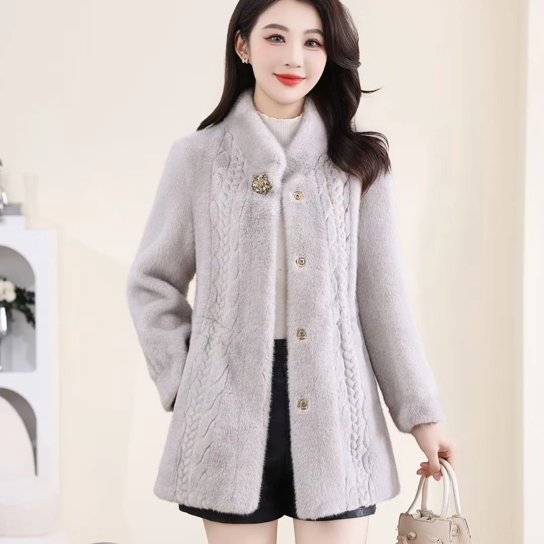 2024冬季新款贵妃绒大衣外套修身显瘦气质时尚百搭保暖妈妈装