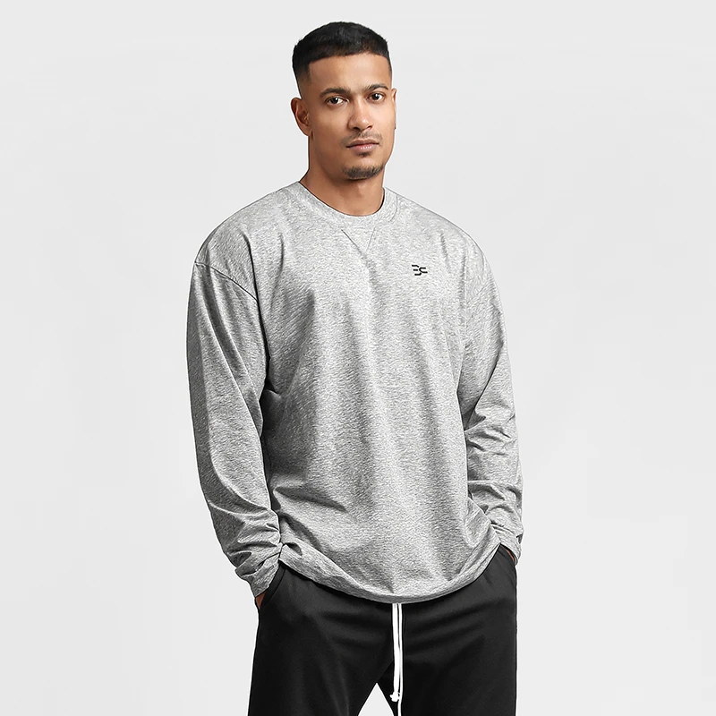 BENSONVISION运动长袖健身t恤跑步透气上衣户外休闲宽松打底衫男