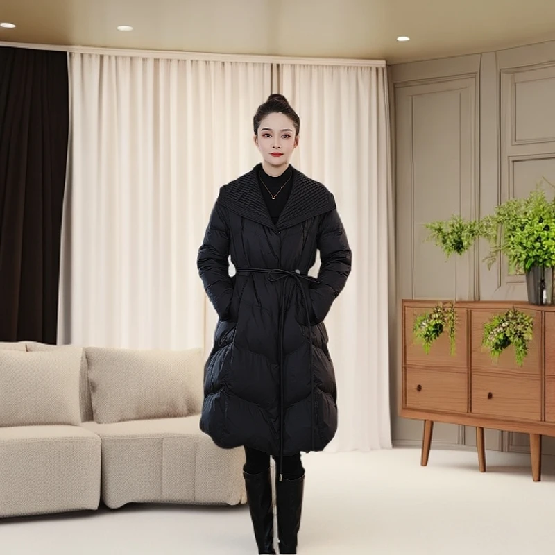 YAYA/鸭鸭热力感翻领显瘦气质时尚中长款羽绒服YE3B627967A三千