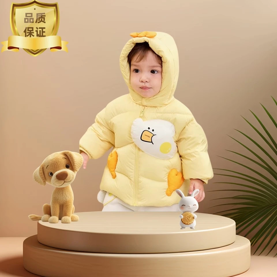 男女宝宝婴幼儿小童羽绒服加厚连帽白鸭绒时尚保暖可爱外穿羽绒服
