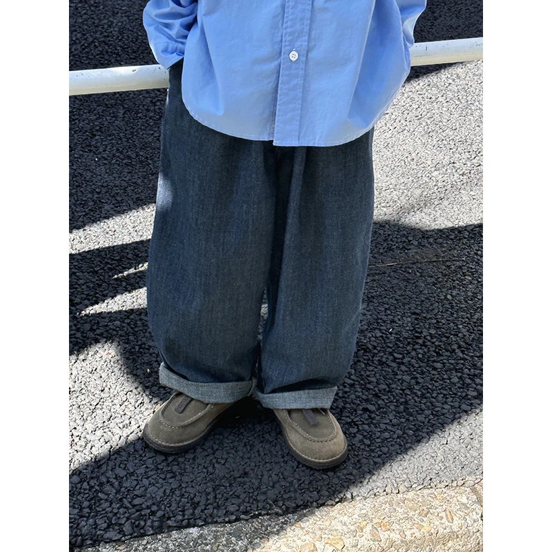 【现货】略略童装男童纯色宽松休闲牛仔长裤子243KZ1412