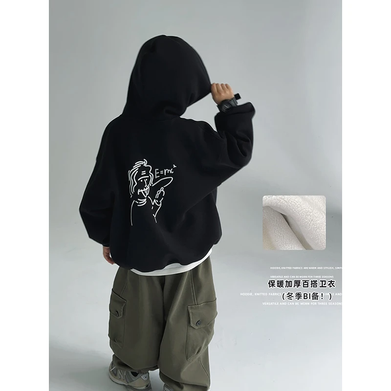 【现货】略略童装秋冬款男孩上衣套头连帽一体绒卫衣234WY652