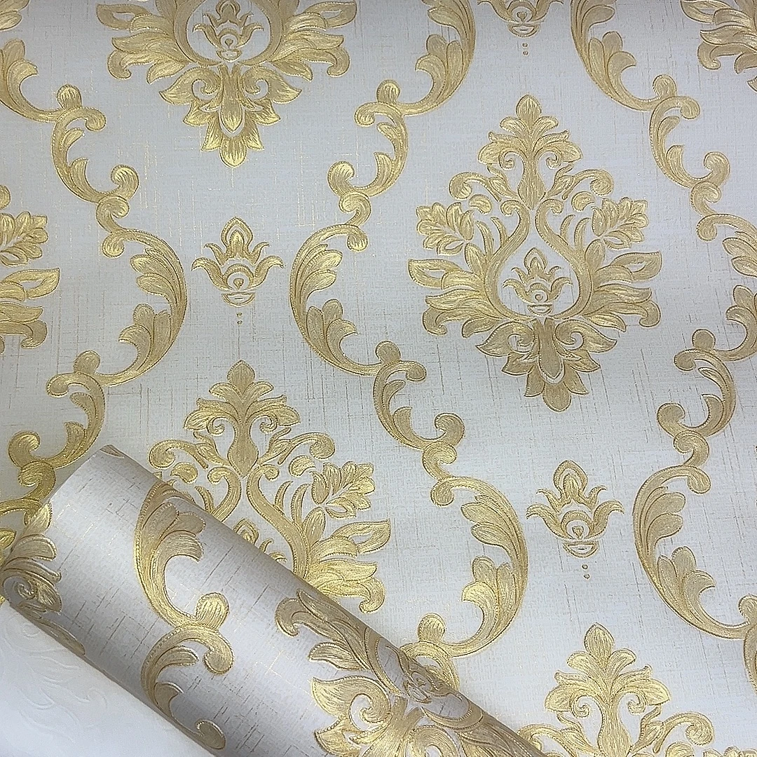 刷胶非自粘壁纸、烫金浮雕立体壁纸、轻奢、客厅卧室壁纸透气环保
