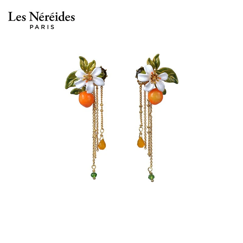 铜合金珐琅耳饰 Les Nereides普罗旺斯花园系列 橘子橙花流苏耳钉