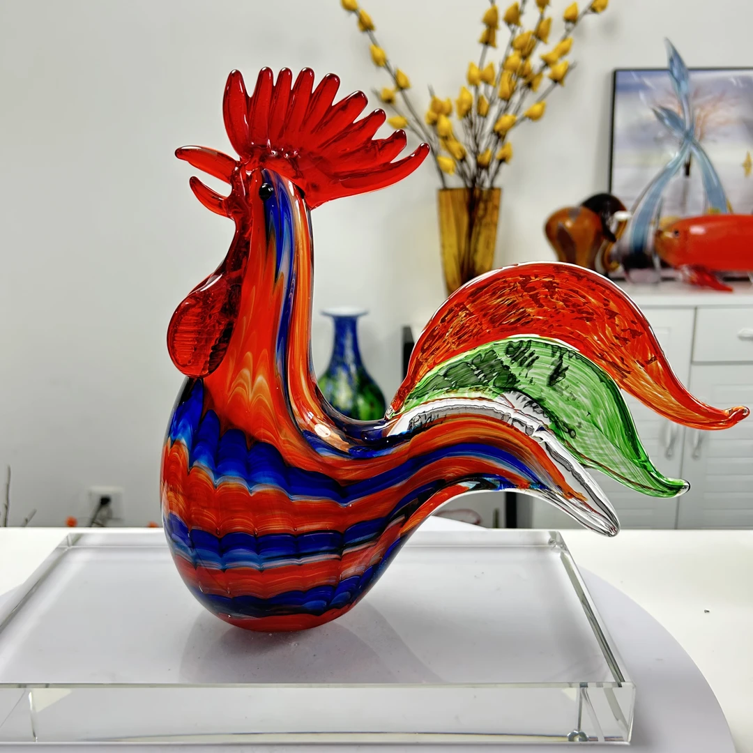 淄博纯手工琉璃大吉大利 吉祥如意 一鸣惊人x五彩大公鸡 居家摆件