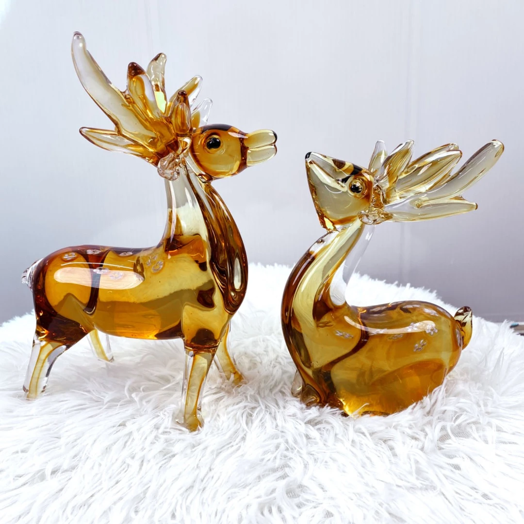 淄博非遗纯手工琉璃摆件--灵鹿高端琉璃摆件梅花鹿 茶色鹿 蓝色鹿