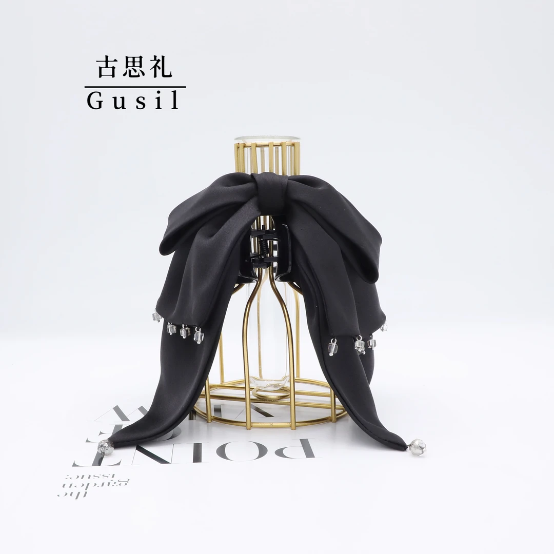 古思礼 【青云】轻奢高级感黑色蝴蝶结发夹GS3220