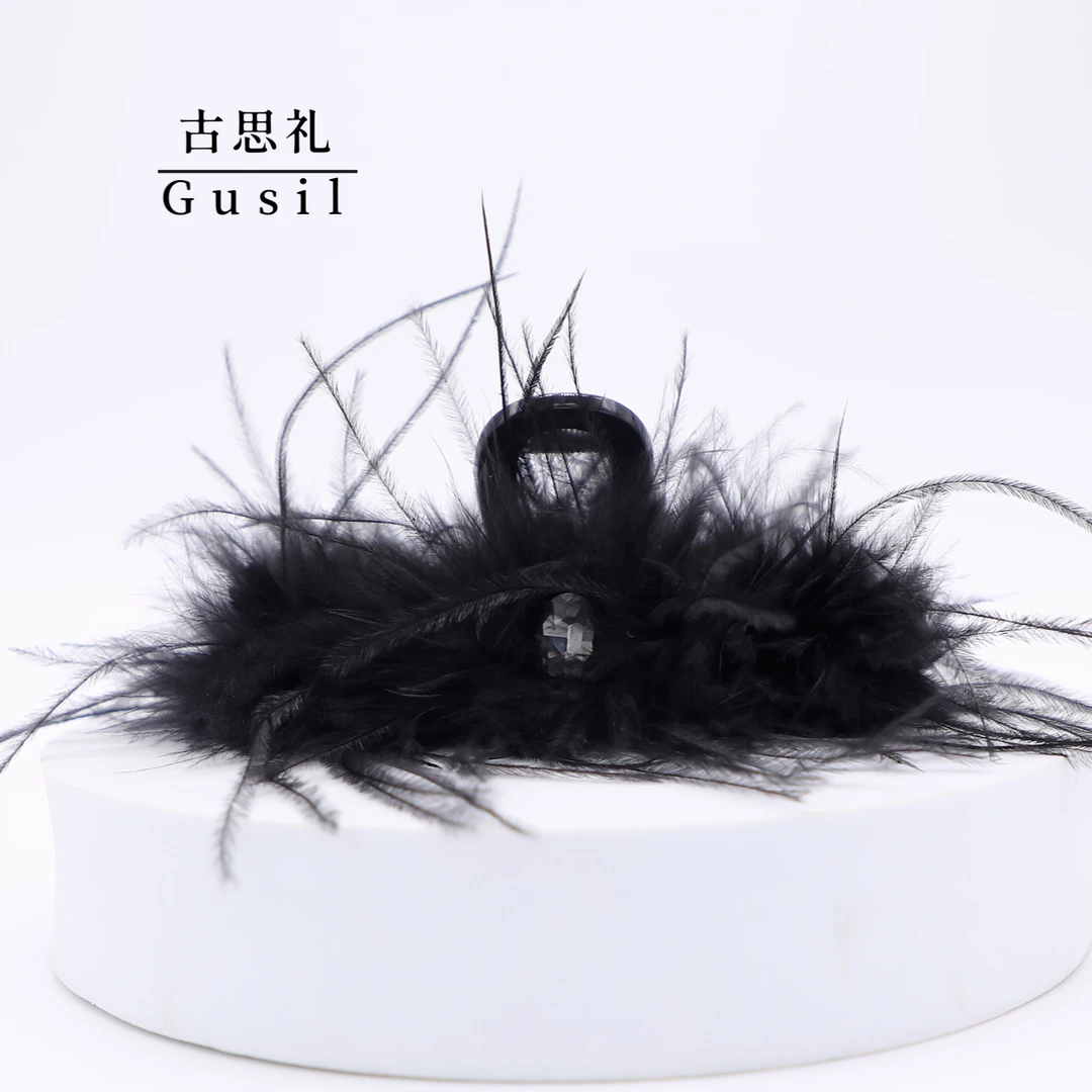 GS4746【夜羽】新款蓬松盘发羽毛发夹