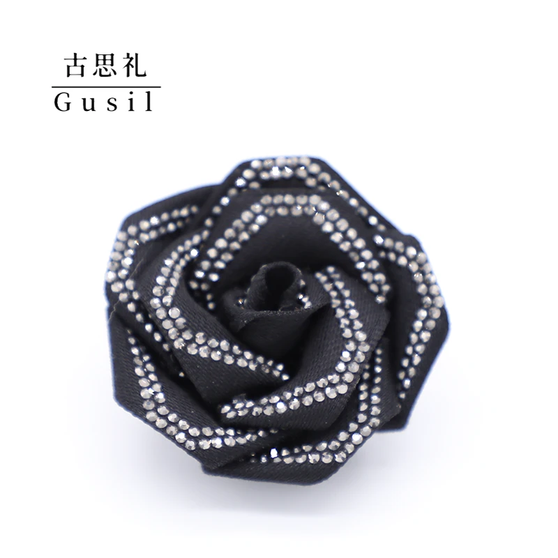 铜合金布艺胸针 铜合金 【沙漠玫瑰】 赫花胸针高档精致黑色玫瑰胸