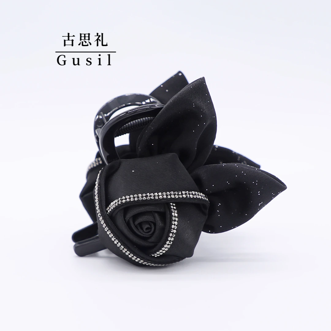 路易斯 玫瑰 黑色气质蝴蝶结8cm抓夹GS4901 红人上新