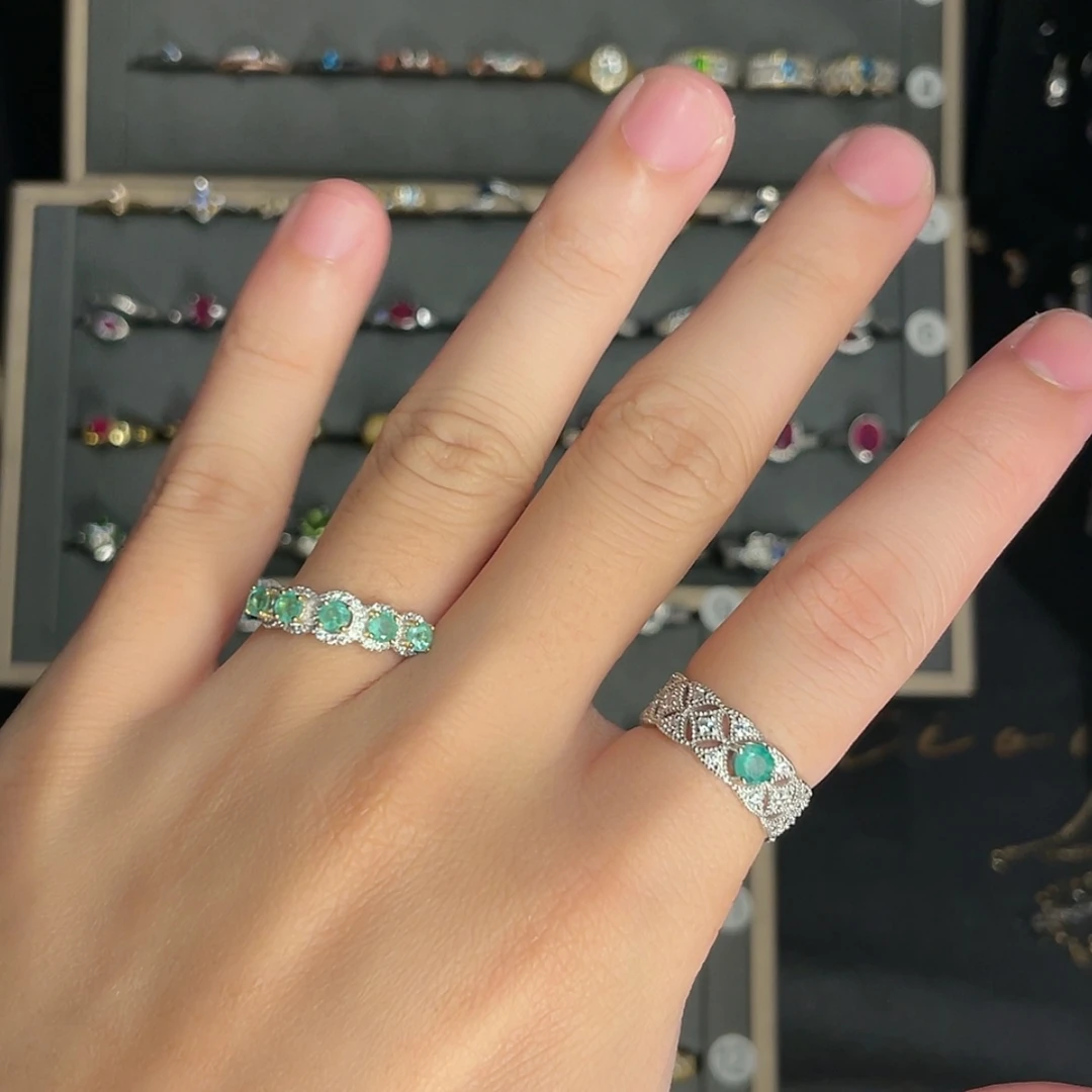 【闪购商品】祖母绿戒指银S925镶嵌因****t