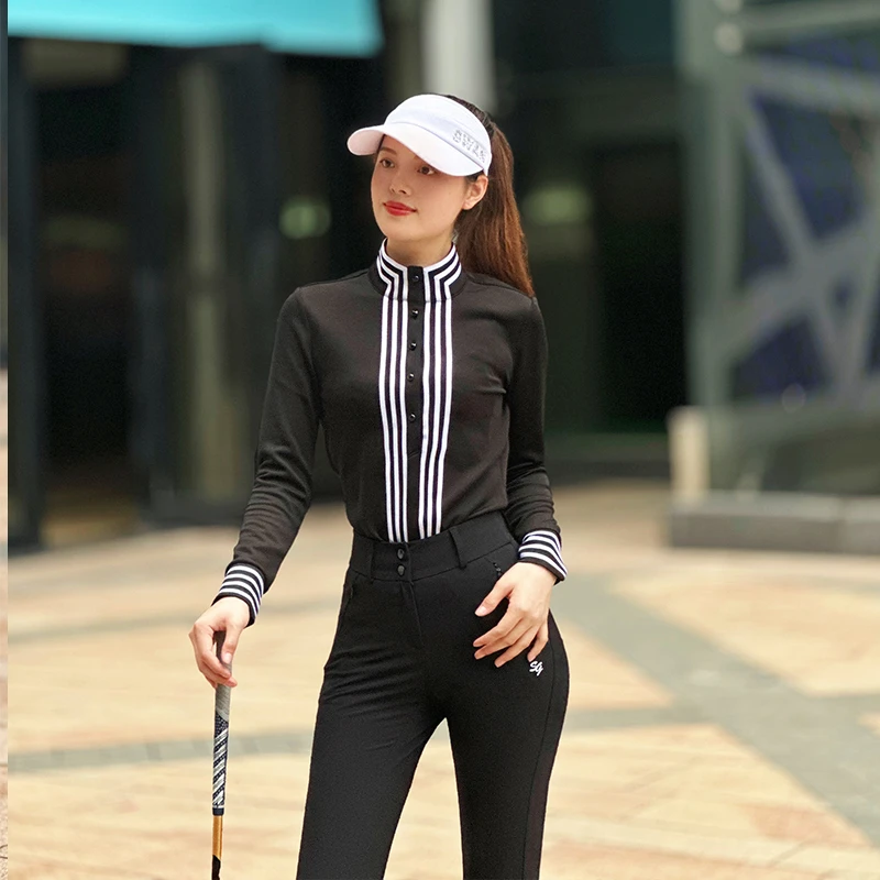 高尔夫女装秋季新款酷黑英伦风气质修身长袖高腰微喇韩版女士长裤
