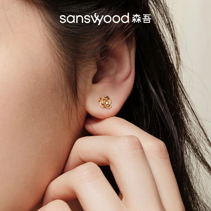 sanswood 925银耳饰 森吾《亦玫》玫瑰花耳钉纯银高级耳环