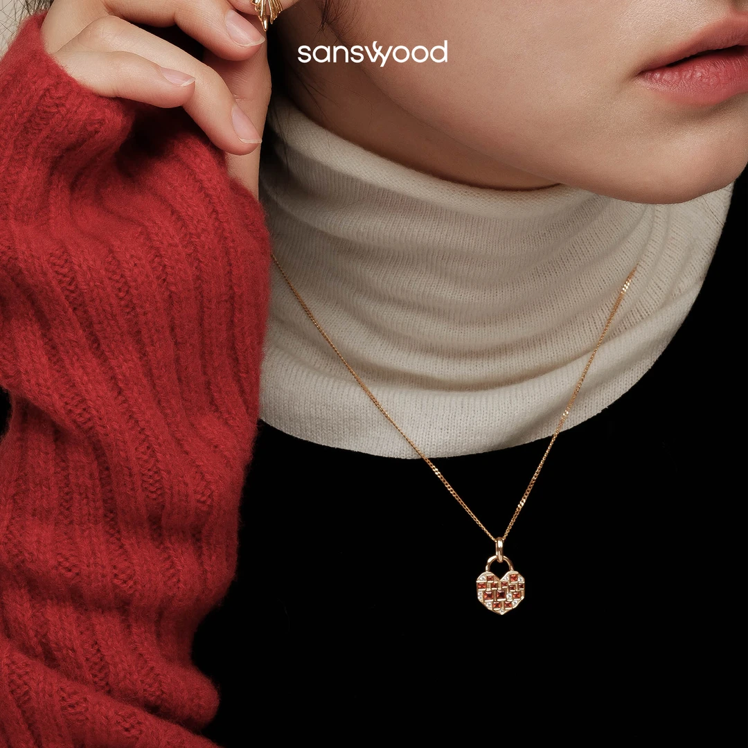 sanswood 吊坠925银 《糖心》限定款红色爱心纯银项礼物