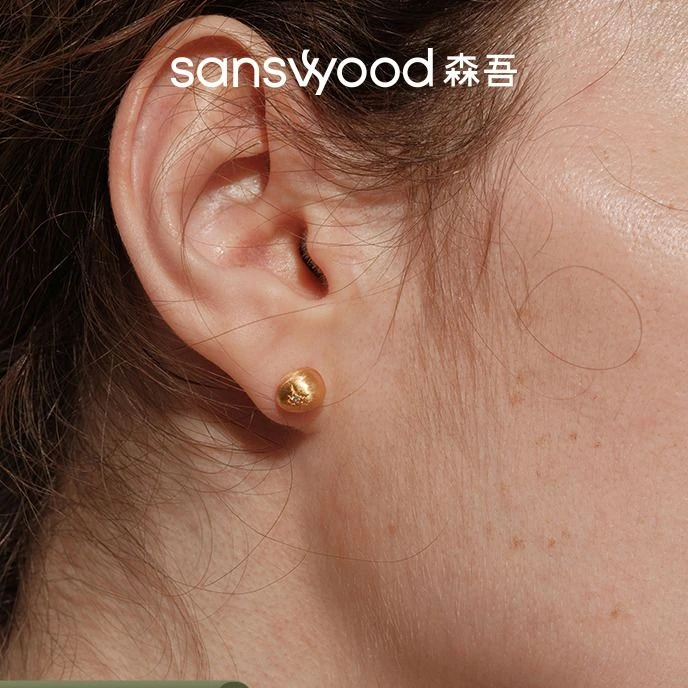 sanswood 925银耳饰 《魔豆》纯银小金豆耳环2025新款爆款高级款