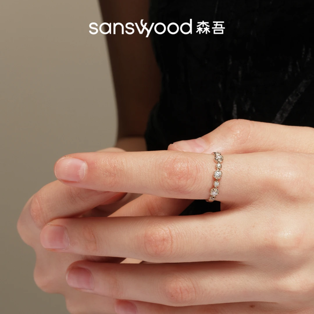 sanswood 925银戒指 《岩语》泡泡戒指女简约通勤镶钻高级感